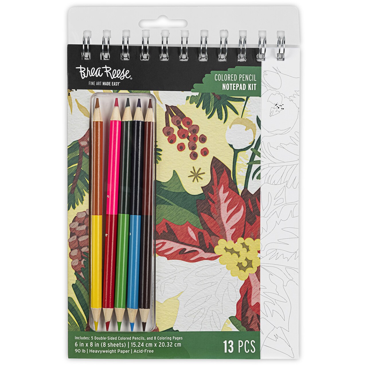 Brea Reese: Colored Pencil Color-By-Number - Holiday Botanicals - Stress-Relief & Holiday-Themed Coloring Kit, Ready-to-Frame Decor, Adult Craft Kit